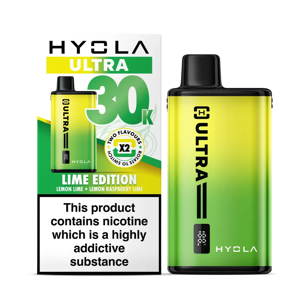 Lime Edition Flavour Hyola Ultra 30k Puff Prefilled Pod Kit. Two Flavour Vape Lemon Lime and Lemon Raspberry Lime