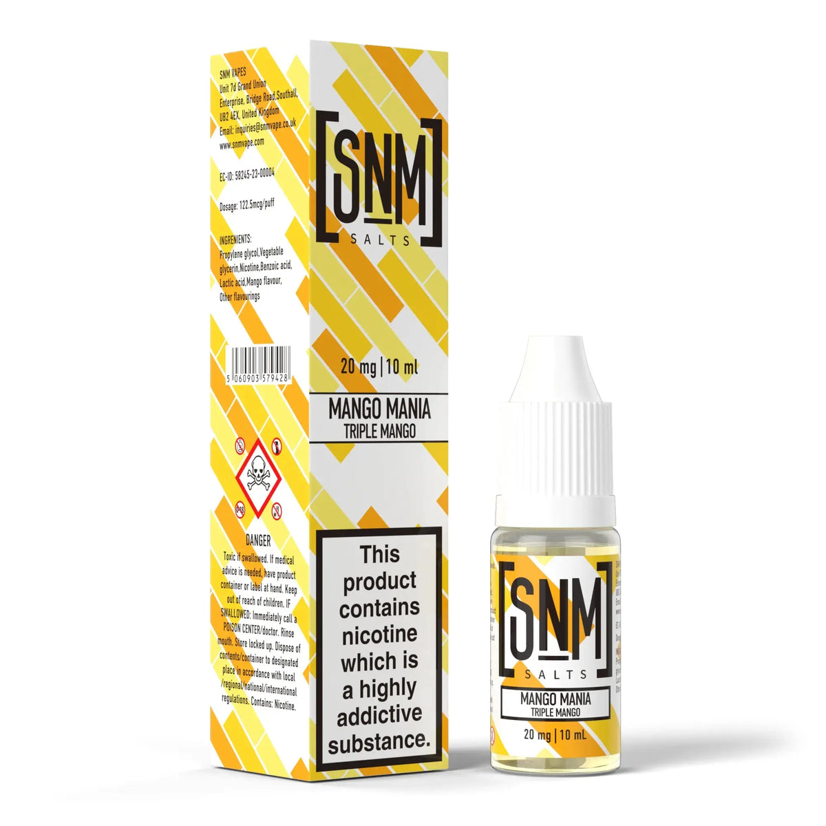 10mg and 20mg Mango Mania Flavour SNM Vapes Nic Salts E-liquid