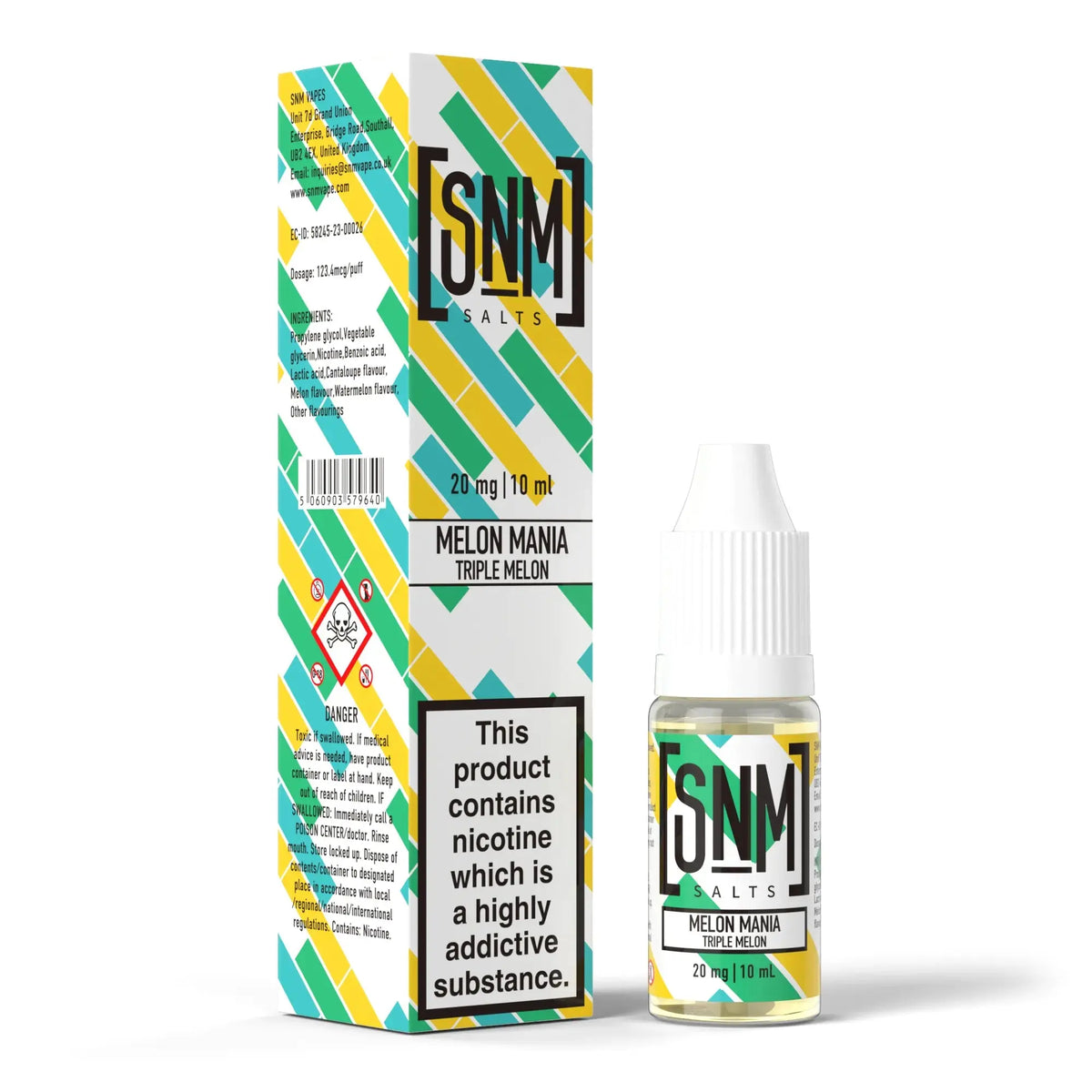 10mg and 20mg Melon Mania Flavour SNM Vapes Nic Salts E-liquid