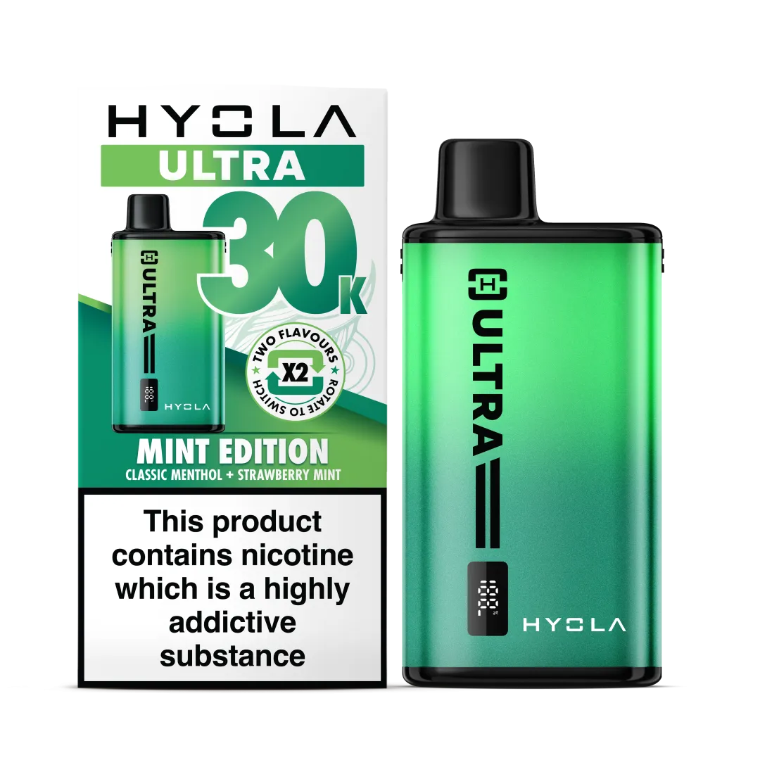 Mint Edition Flavour Hyola Ultra 30k Puff Prefilled Pod Kit. Two Flavour Vape Classic Menthol and Strawberry Mint