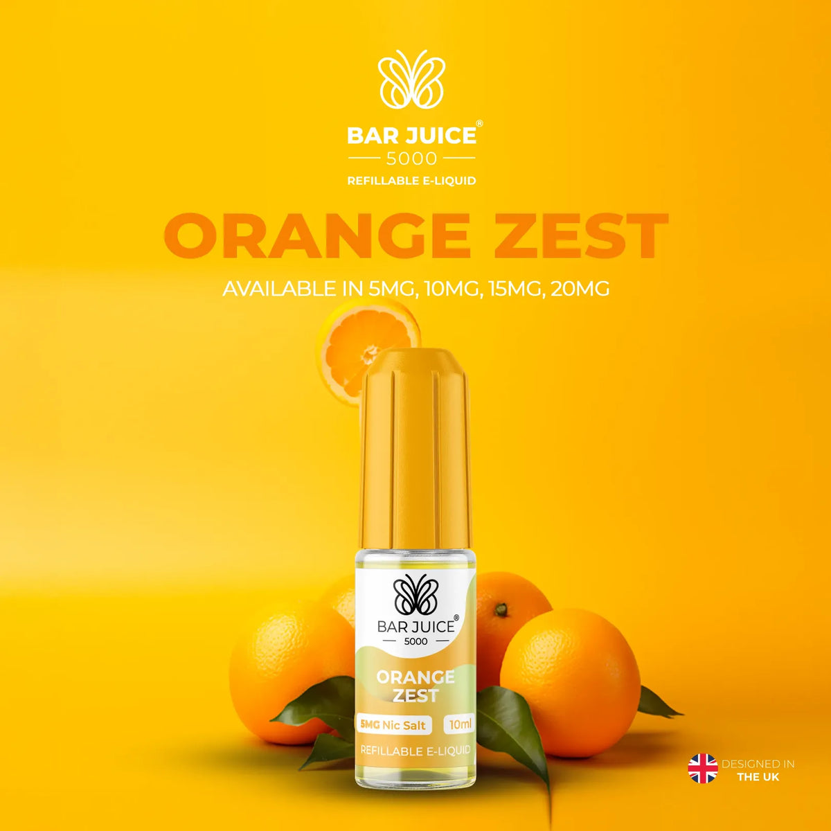 5mg, 10mg, 15mg and 20mg Orange Zest Flavour Bar Juice 5000 Nic Salts E-liquid
