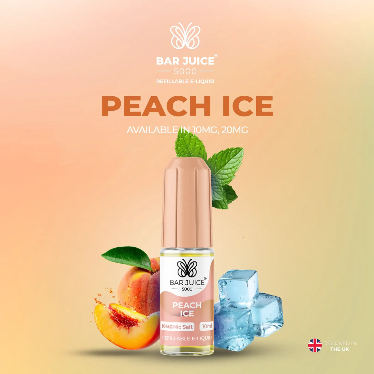 10mg and 20mg Peach Ice Flavour Bar Juice 5000 Nic Salts E-liquid