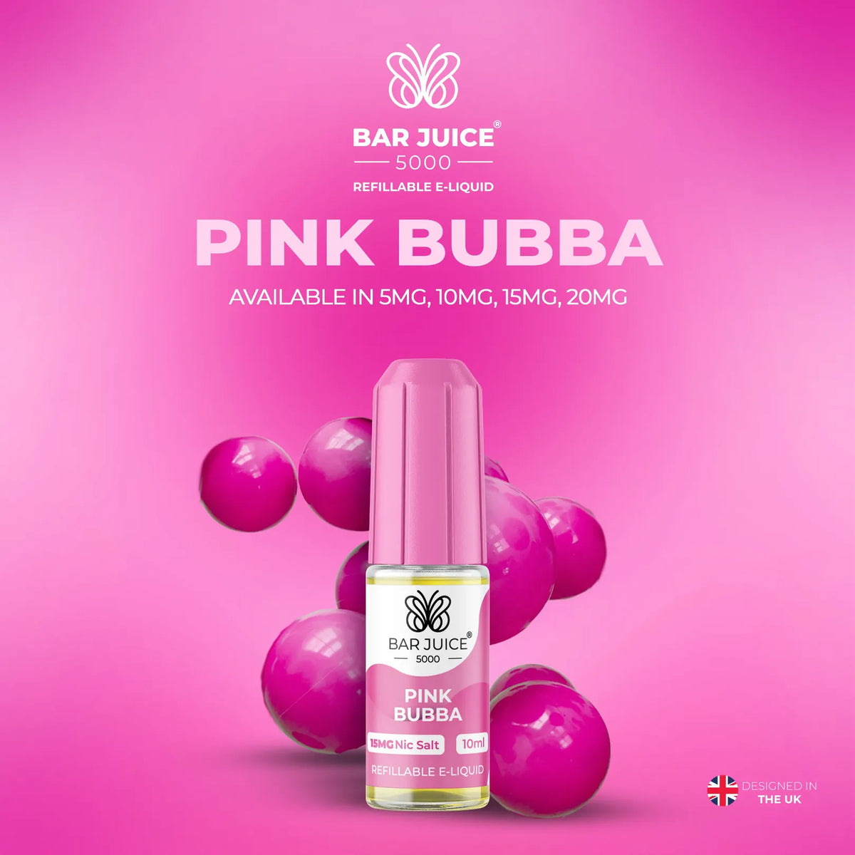 5mg, 10mg, 15mg and 20mg Pink Bubba Flavour Bar Juice 5000 Nic Salts E-liquid