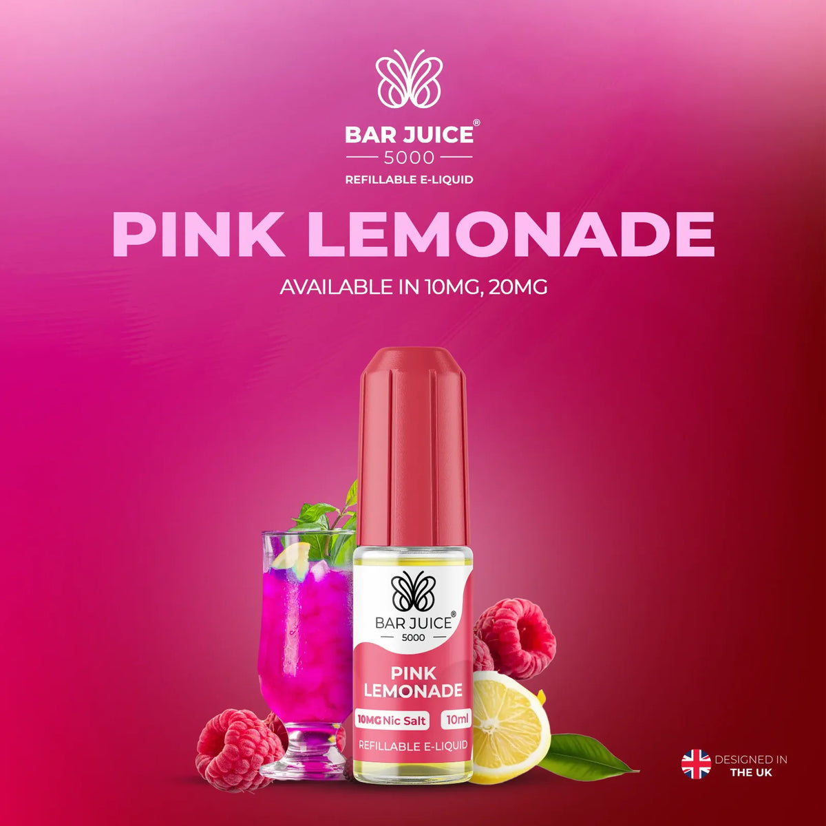 10mg and 20mg Pink Lemonade Flavour Bar Juice 5000 Nic Salts E-liquid
