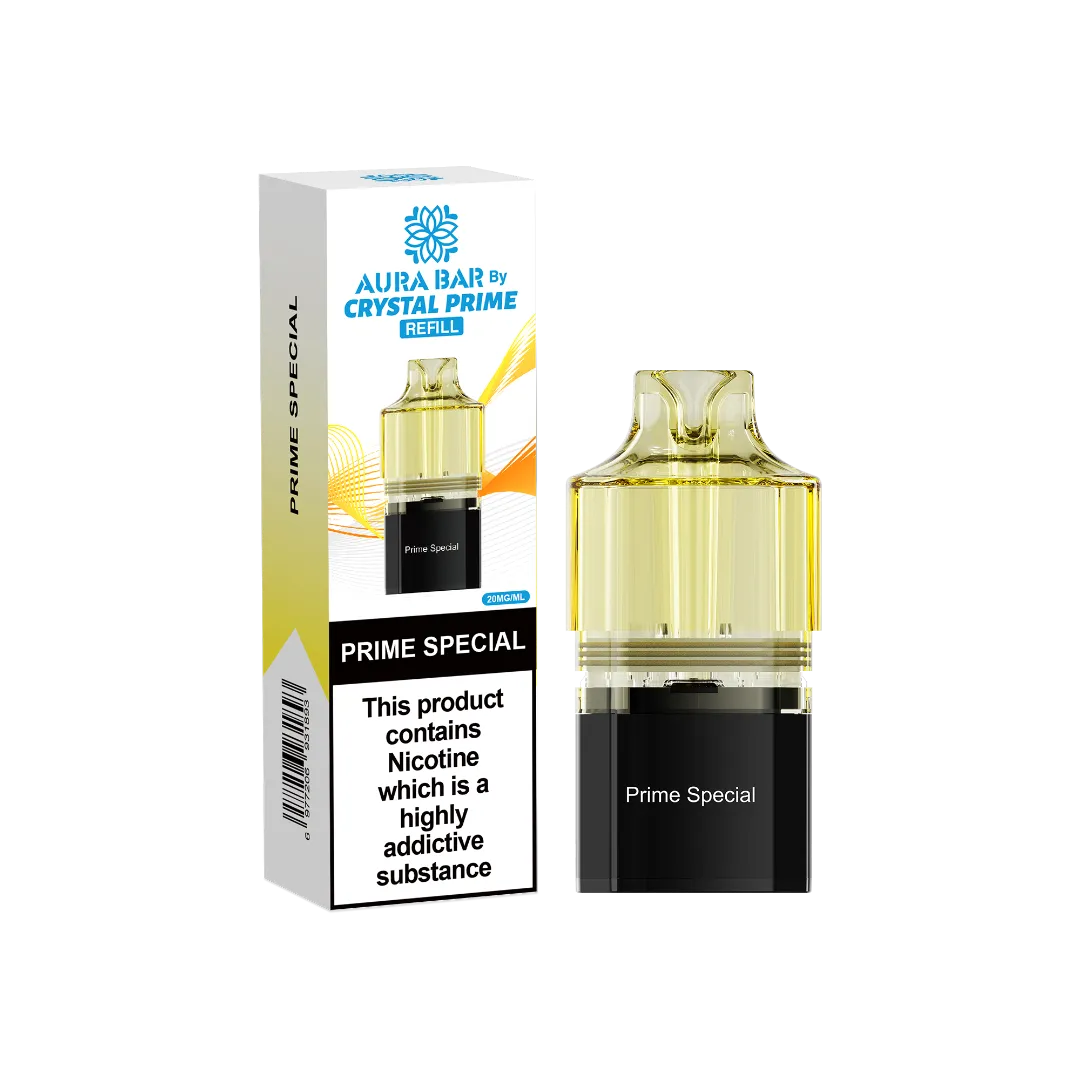 prime special flavour aura bar by crystal prime 10k pre-filled replacement pods