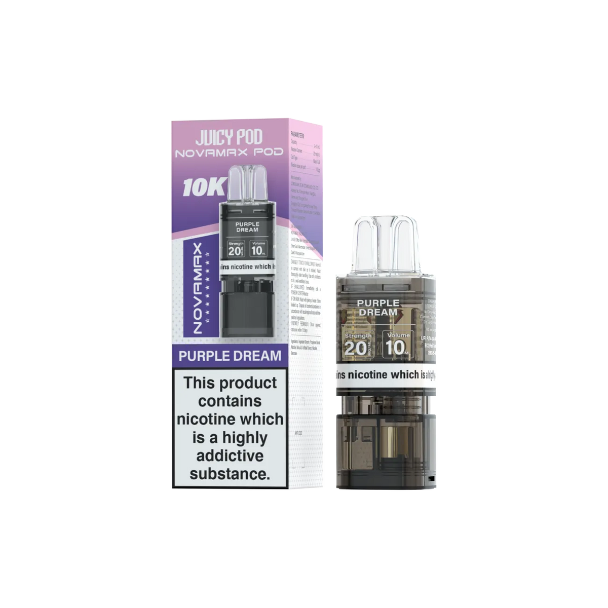 Juicy Pod Novamax Pod 10K pre-filled pod in Purple Dream flavour