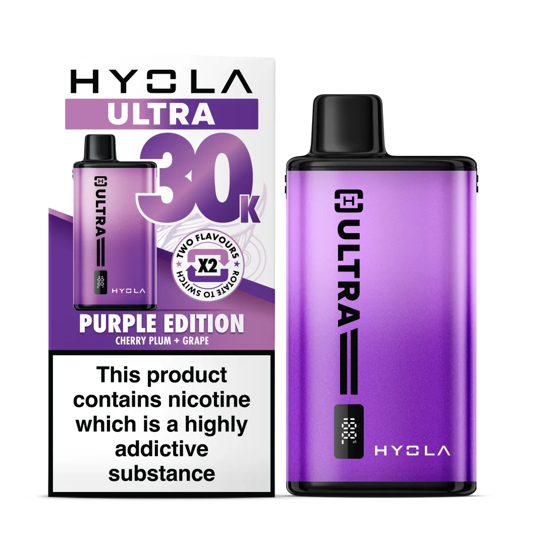 Purple Edition Flavour Hyola Ultra 30k Puff Prefilled Pod Kit. Two Flavour Vape Cherry Plum and Grape