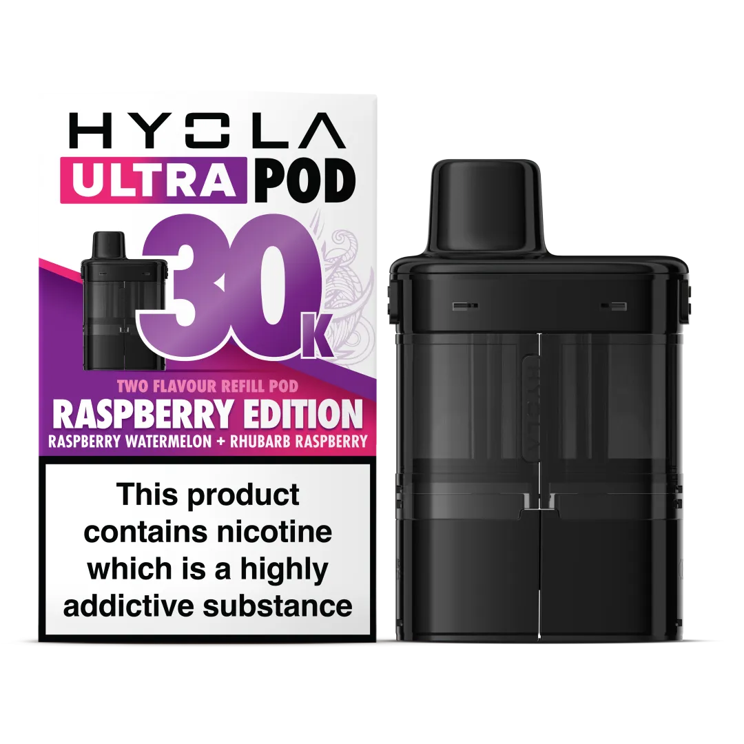 Raspberry Edition Flavour Hyola 30k Pre-filled replacement pods and Hyola 30000 Refill Pods