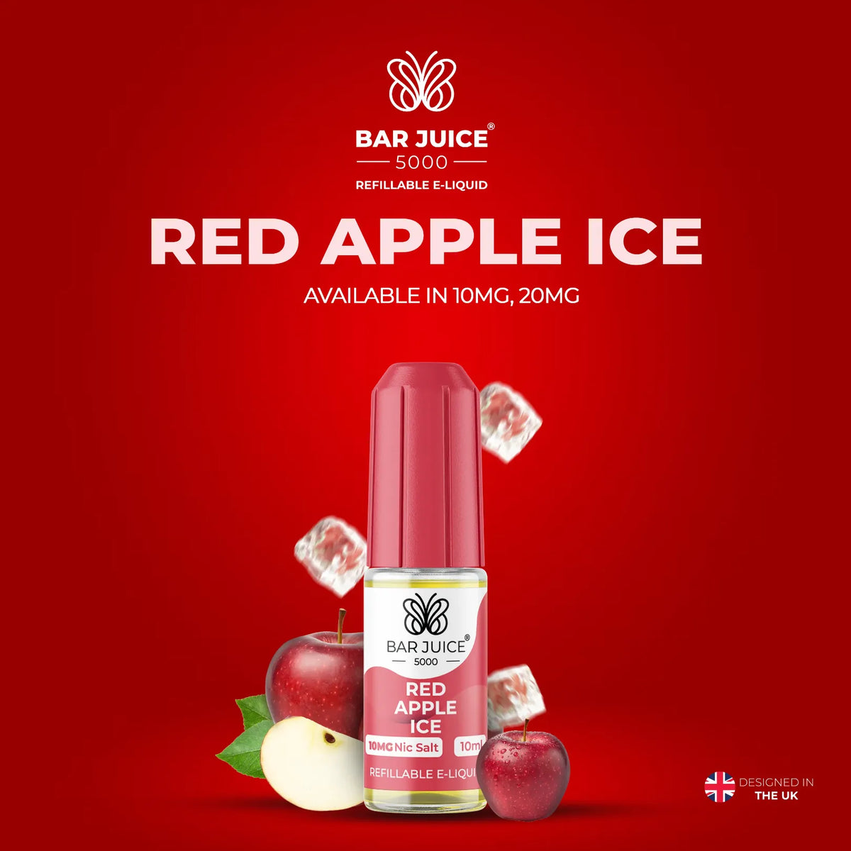 10mg and 20mg Red Apple Ice Flavour Bar Juice 5000 Nic Salts E-liquid