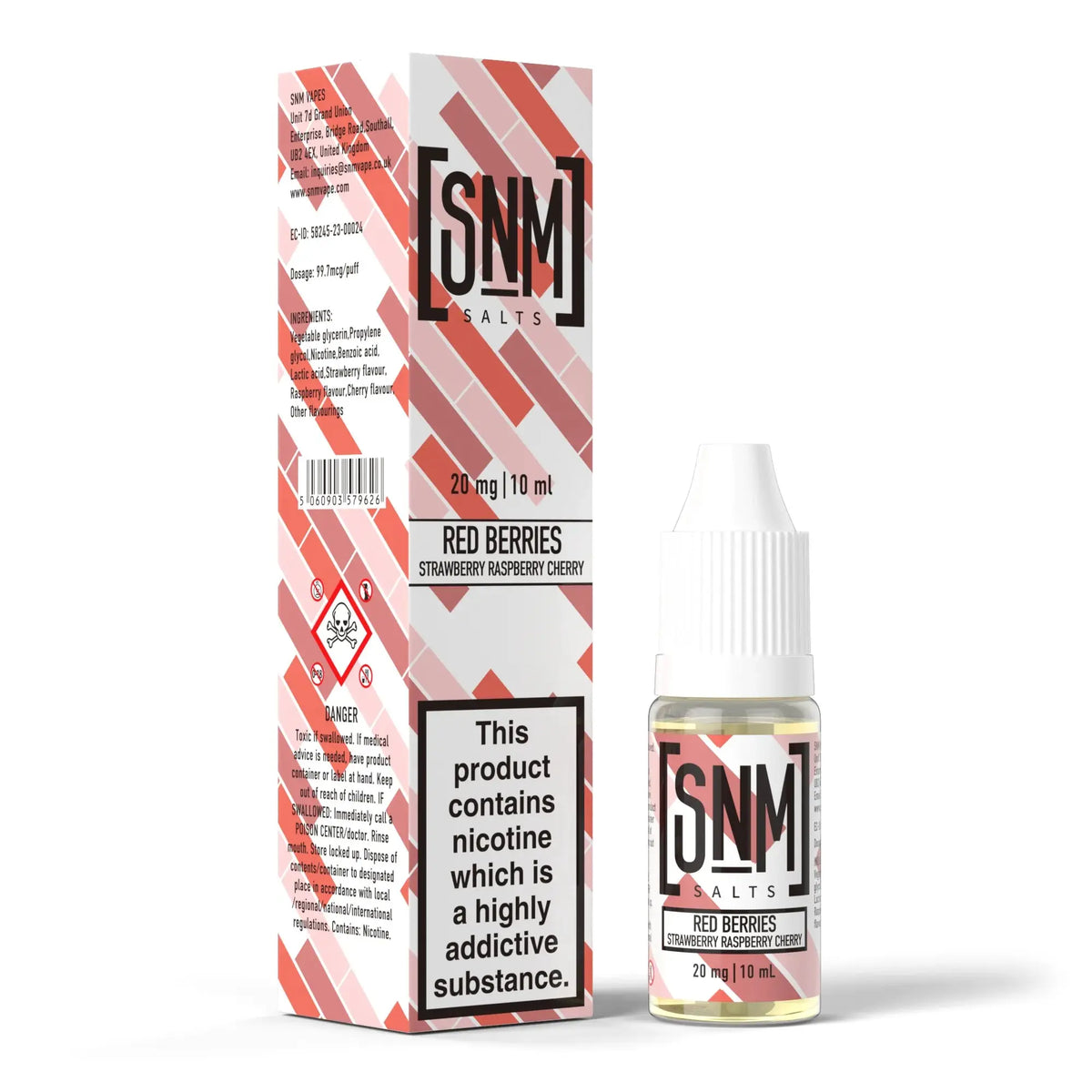 10mg and 20mg Red Berries Flavour SNM Vapes Nic Salts E-liquid