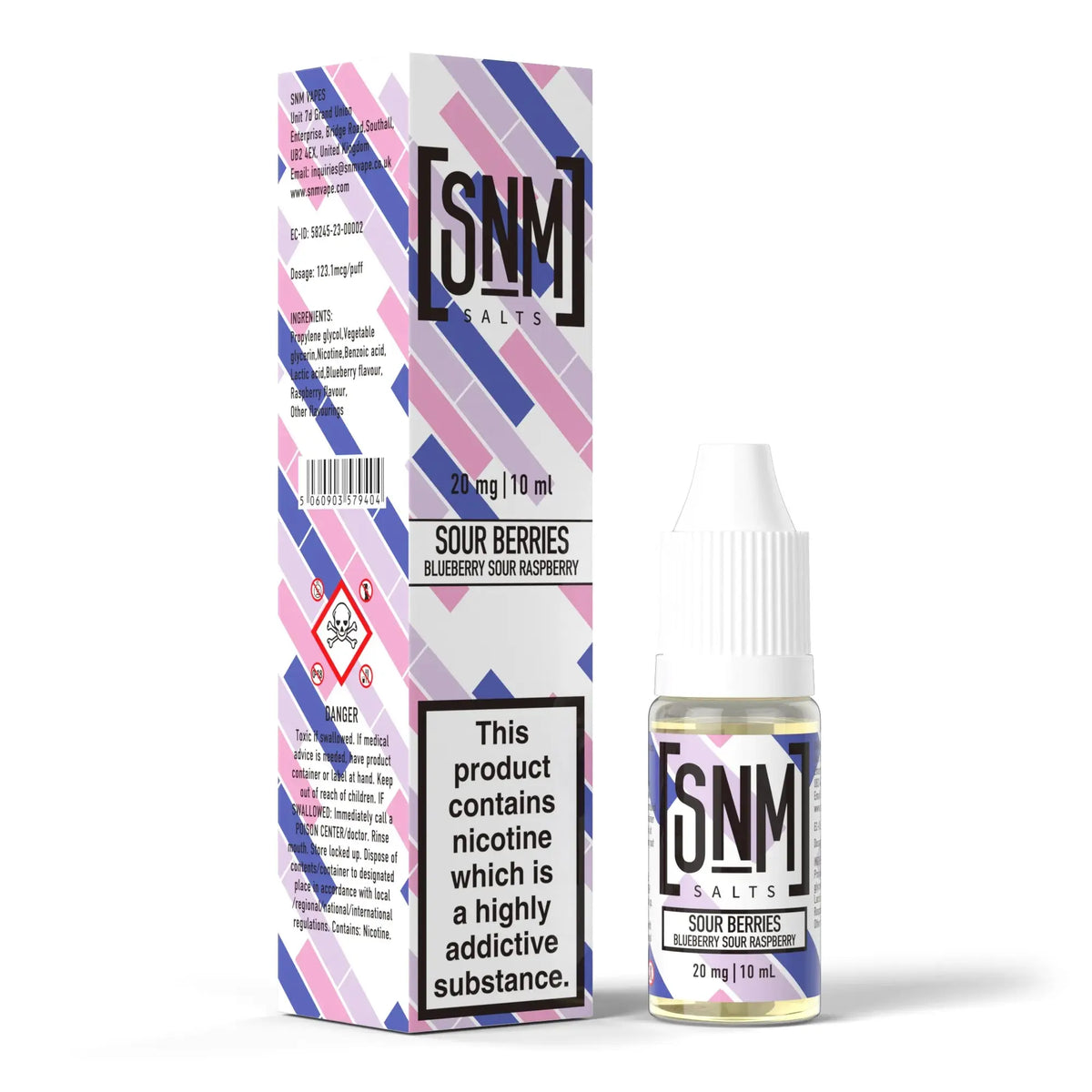 10mg and 20mg Sour Berries Flavour SNM Vapes Nic Salts E-liquid