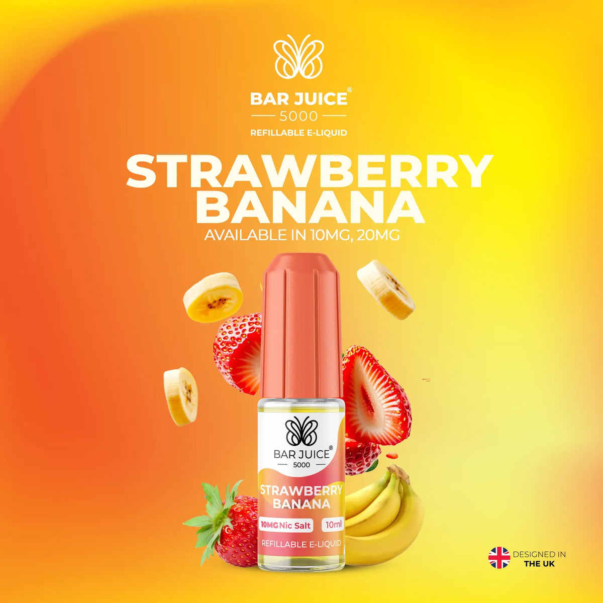 10mg and 20mg Strawberry Banana Flavour Bar Juice 5000 Nic Salts E-liquid