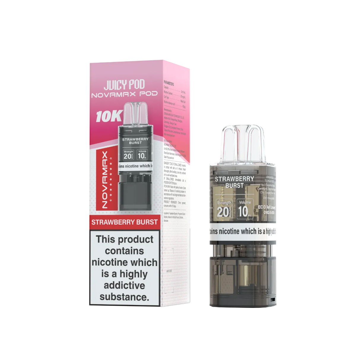 Juicy Pod Novamax Pod 10K pre-filled pod in Strawberry Burst flavour