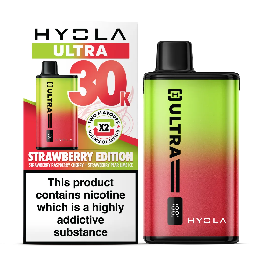 Strawberry Edition Flavour Hyola Ultra 30k Puff Prefilled Pod Kit. Two Flavour Vape Strawberry Raspberry Cherry and Strawberry Pear Lime Ice
