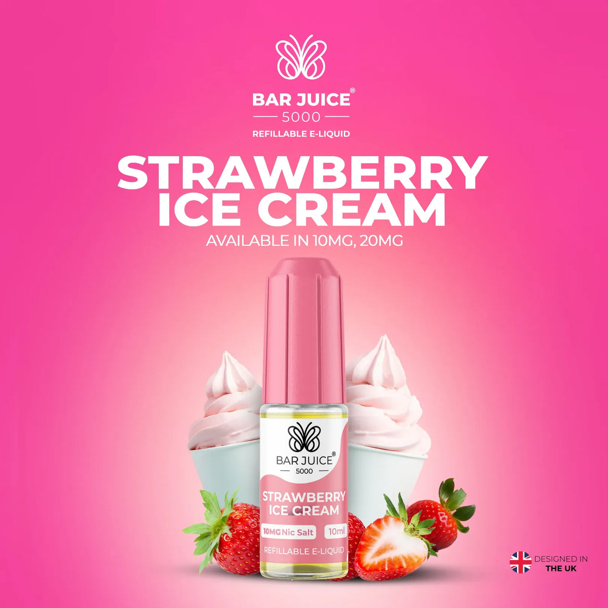 10mg and 20mg Strawberry Ice Cream Flavour Bar Juice 5000 Nic Salts E-liquid
