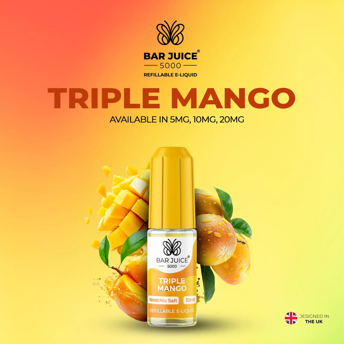 5mg, 10mg and 20mg Triple Mango Flavour Bar Juice 5000 Nic Salts E-liquid