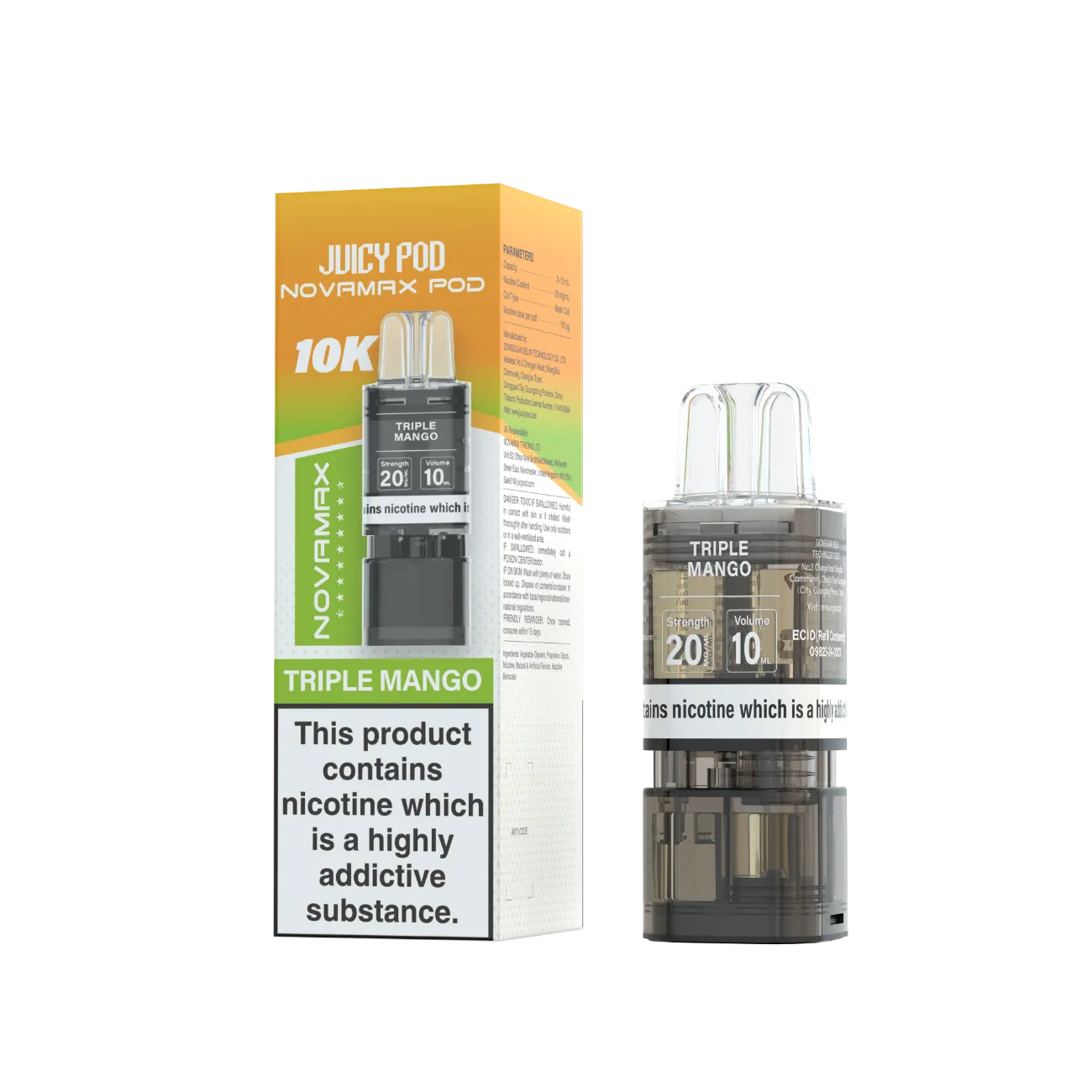 Juicy Pod Novamax Pod 10K pre-filled pod in Triple Mango flavour