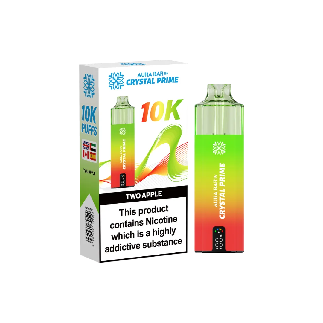 Two Apple Flavour Crystal Prime Aura Bar 10k Puff Prefilled Pod Kit