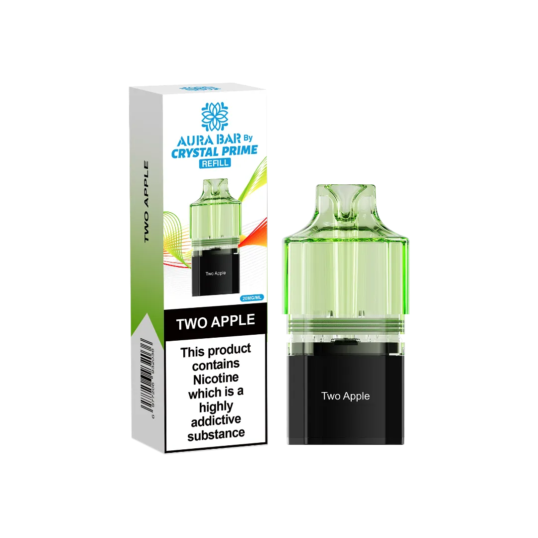 two apple flavour aura bar by crystal prime 10k pre-filled replacement pods