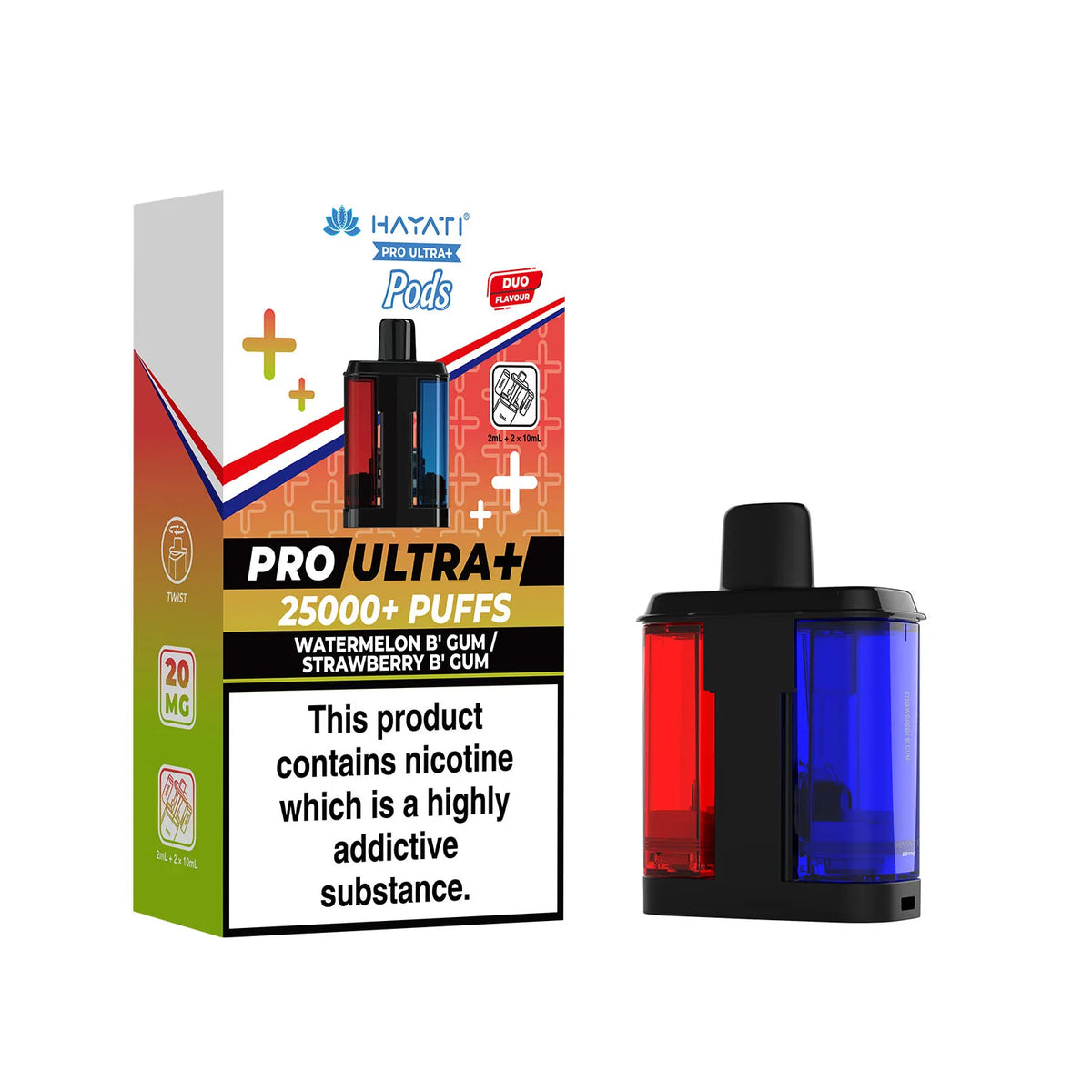 Watermelon B Gum and Strawberry B Gum Hayati Pro Ultra Plus 25k Pre-filled Replacement Pods and Hayati 25000 Pod Refills
