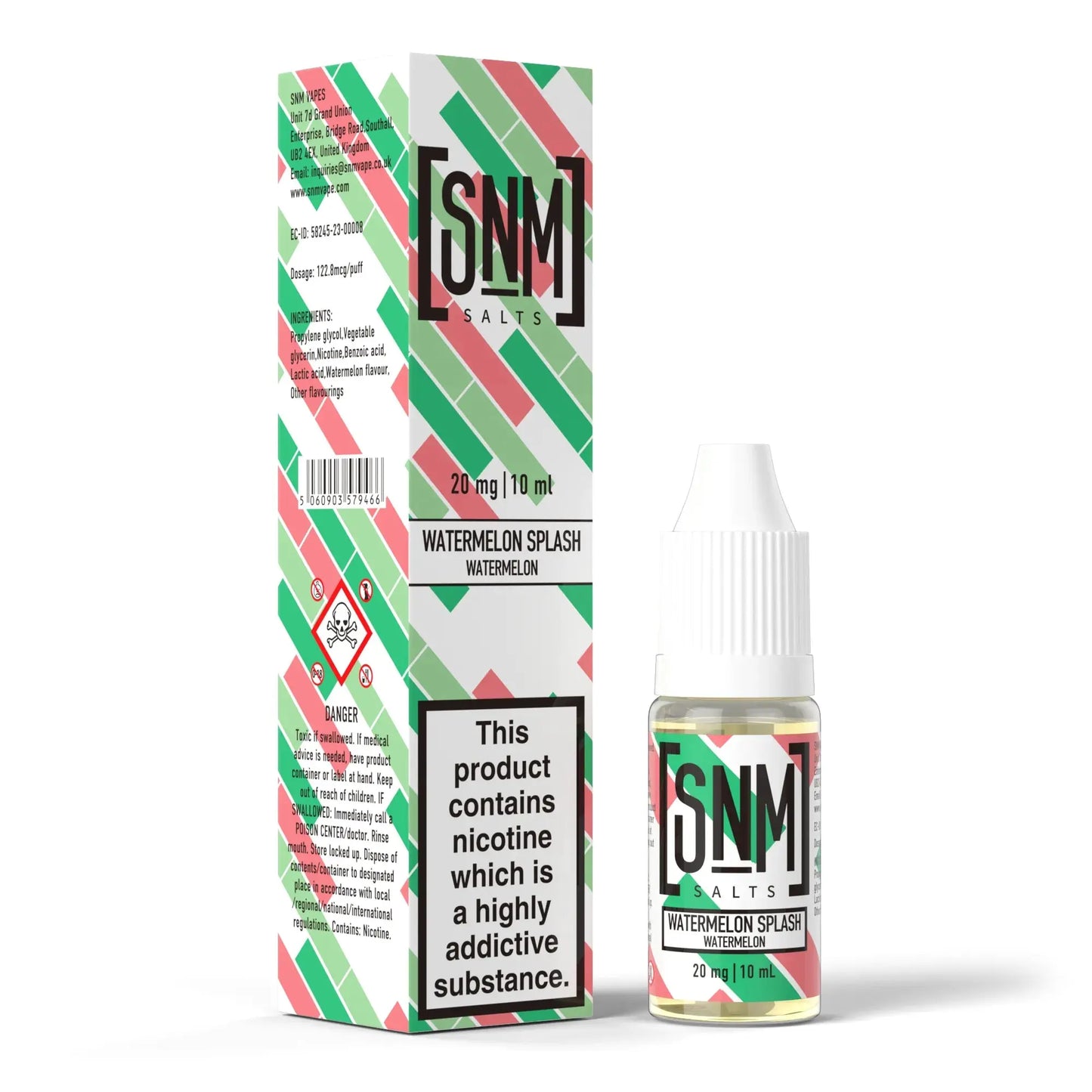 10mg and 20mg Watermelon Splash Flavour SNM Vapes Nic Salts E-liquid