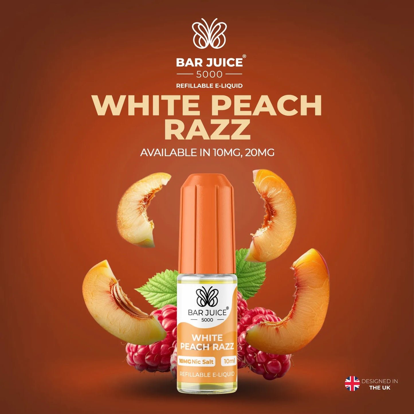 10mg and 20mg White Peach Razz Flavour Bar Juice 5000 Nic Salts E-liquid