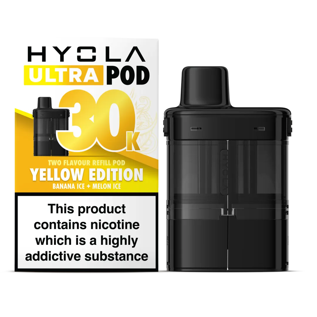 Yellow Edition Flavour Hyola 30k Pre-filled replacement pods and Hyola 30000 Refill Pods