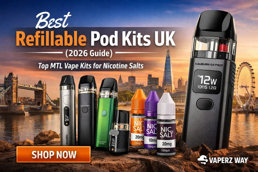 Best refillable pod kits UK for MTL vaping and nicotine salts featuring Uwell Caliburn G4 Pro device