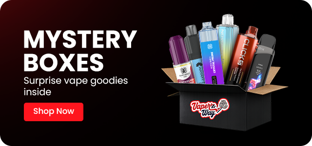 Mystery boxes collection featuring surprise vape products and vape goodies at Vaperz Way