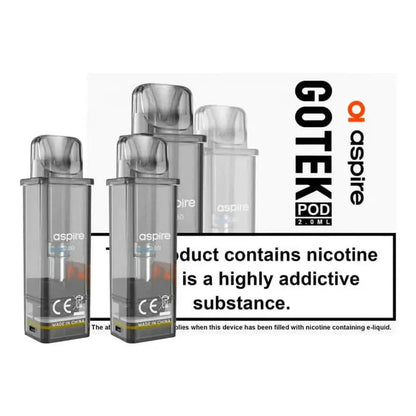 Aspire Gotek Pod 2.0ml 4 Pack Refillable Vape Pods for Aspire Gotek Devices. Replacement Cartridges for E Liquid. Leak-Resistant, Easy Fill Design. UK Compliant with Nicotine Warning