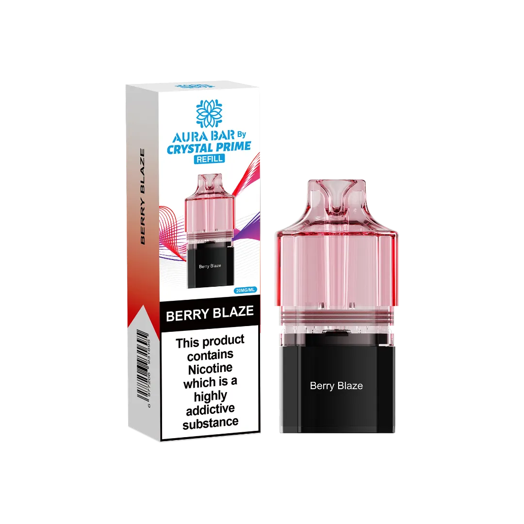 berry blaze flavour aura bar by crystal prime 10k pre-filled replacement pods