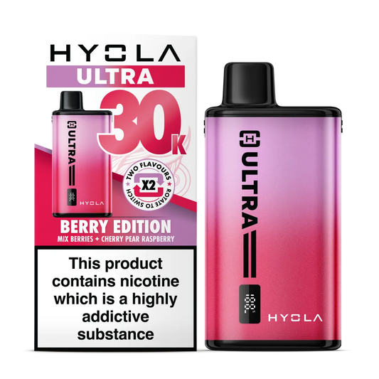 Berry Edition Flavour Hyola Ultra 30k Puff Prefilled Pod Kit. Two Flavour Vape Mixed Berries and Cherry Pear Raspberry