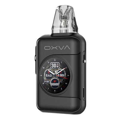 Oxva Xlim SQ Pro 2 Pod Kit in Black Leather showing a digital display