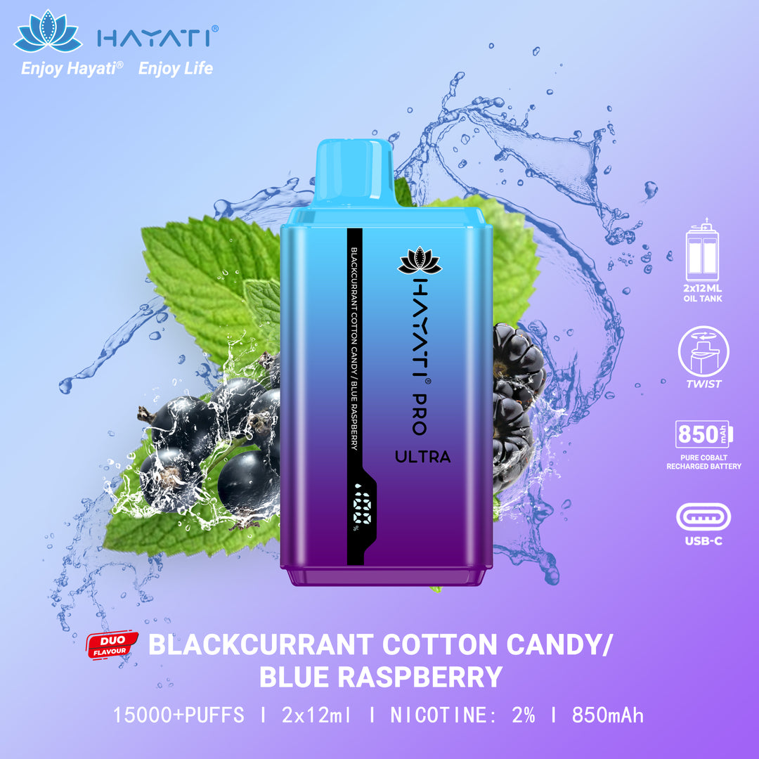 Blackcurrant Cotton Candy / Blue Raspberry Hayati Pro Ultra 15K Puff Disposable Vape