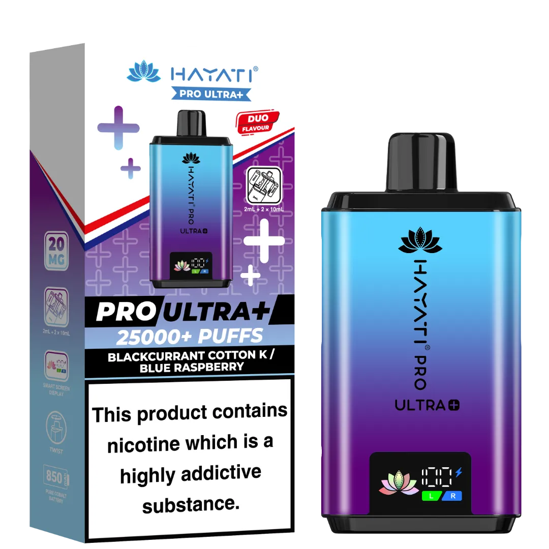 Blackcurrant Cotton K and Blue Raspberry Flavour Hayati Pro Ultra Plus 25k Puff Prefilled Pod Kit