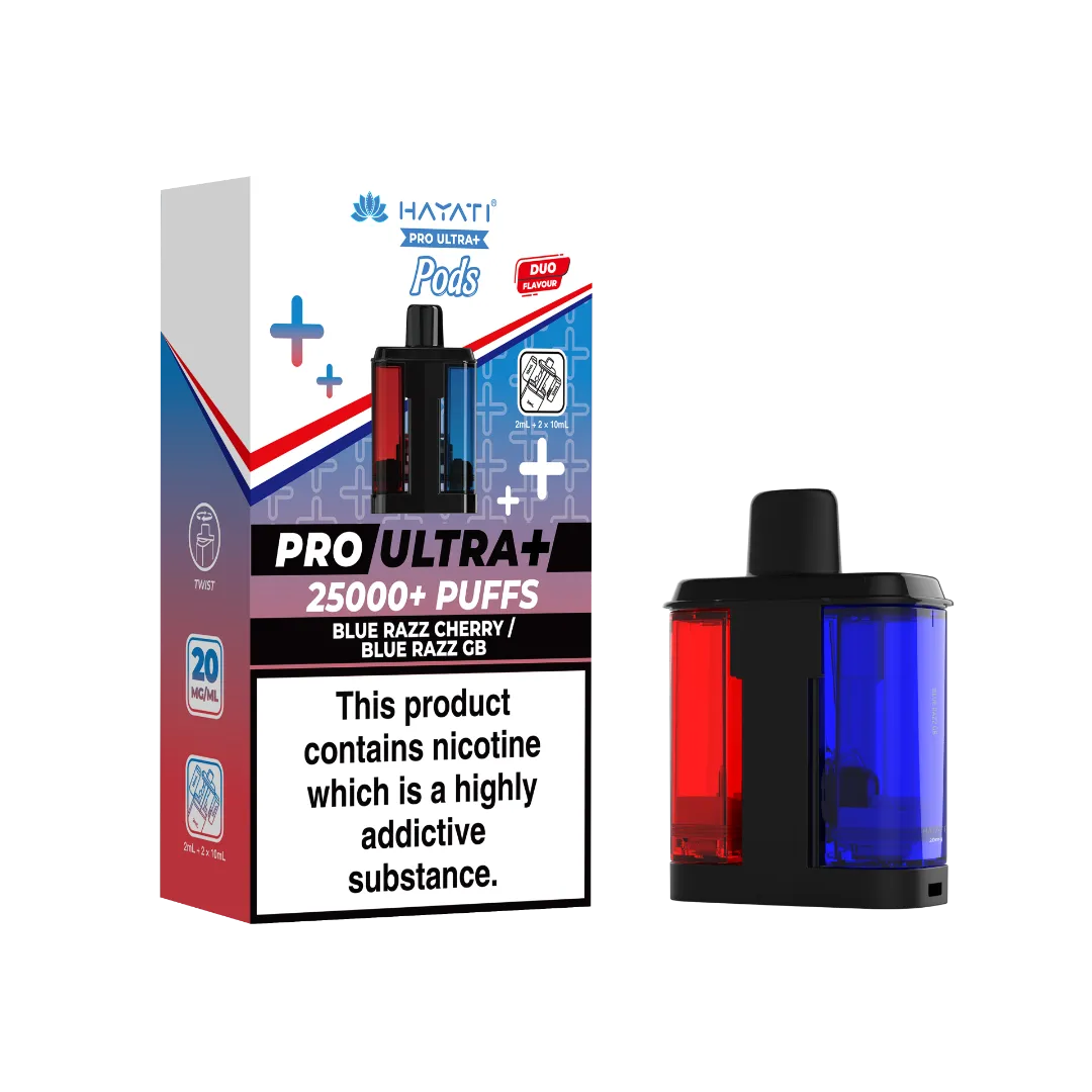 Blue Razz Cherry and Blue Razz GB dual flavour Hayati Pro Ultra Plus 25k Pre-filled Replacement Pods and Hayati 25000 Pod Refills