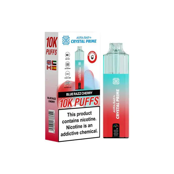 Aura Bar 10K Puff Disposable Vape Blue Razz Cherry by Crystal Prime