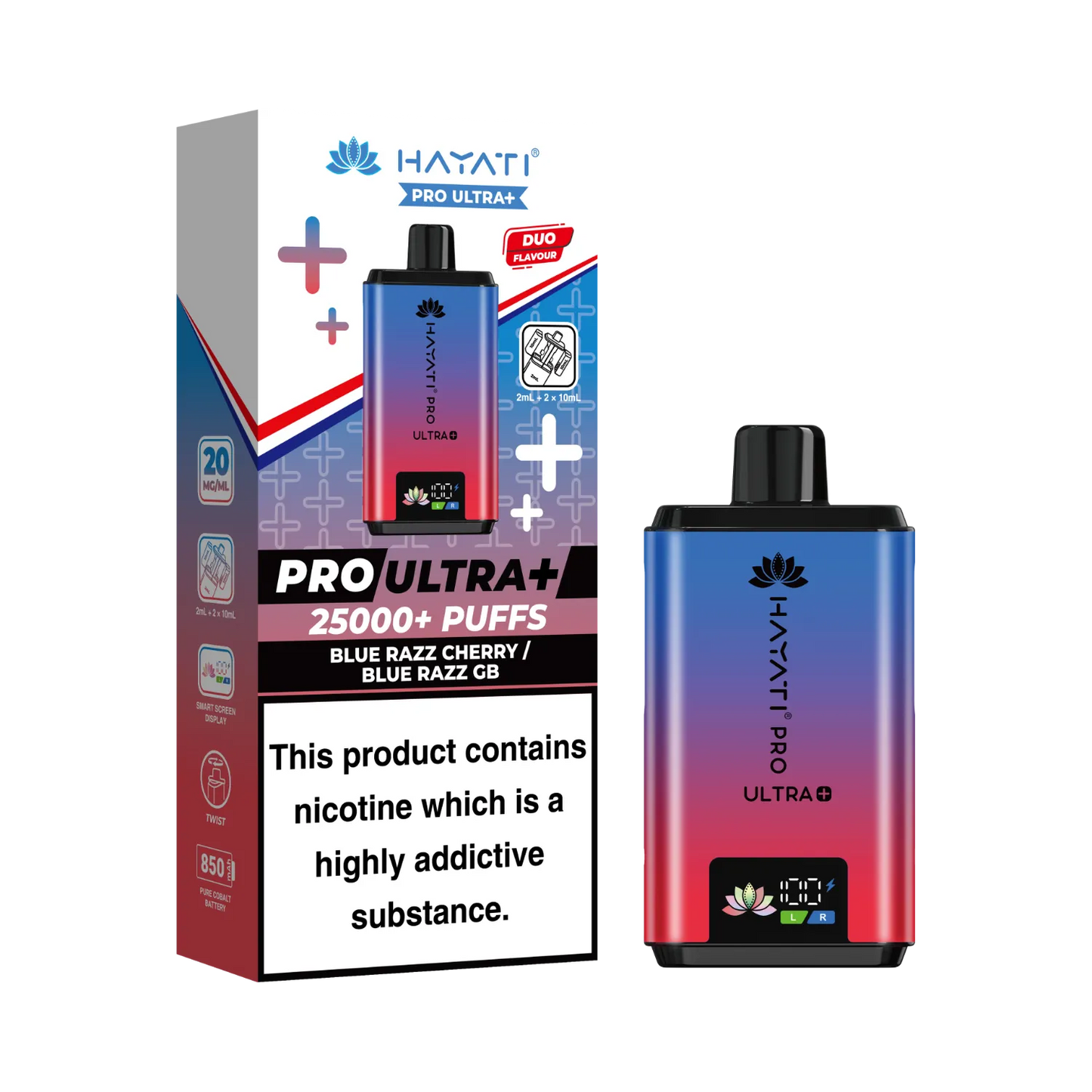 Dual flavour Blue Razz Cherry and Blue Razz GB Hayati Pro Ultra Plus 25k Puff Prefilled Pod Kit