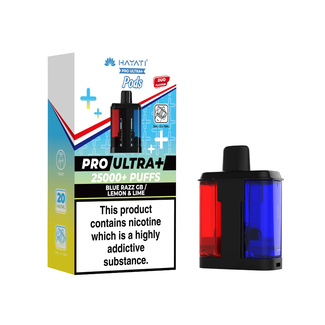 Blue Razz GB and Lemon Lime dual flavour Hayati Pro Ultra Plus 25k Pre-filled Replacement Pods