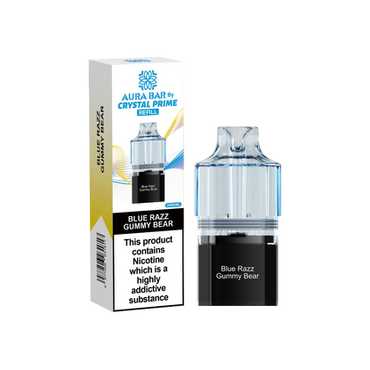 blue razz gummy bear flavour aura bar by crystal prime 10k pre-filled replacement pods