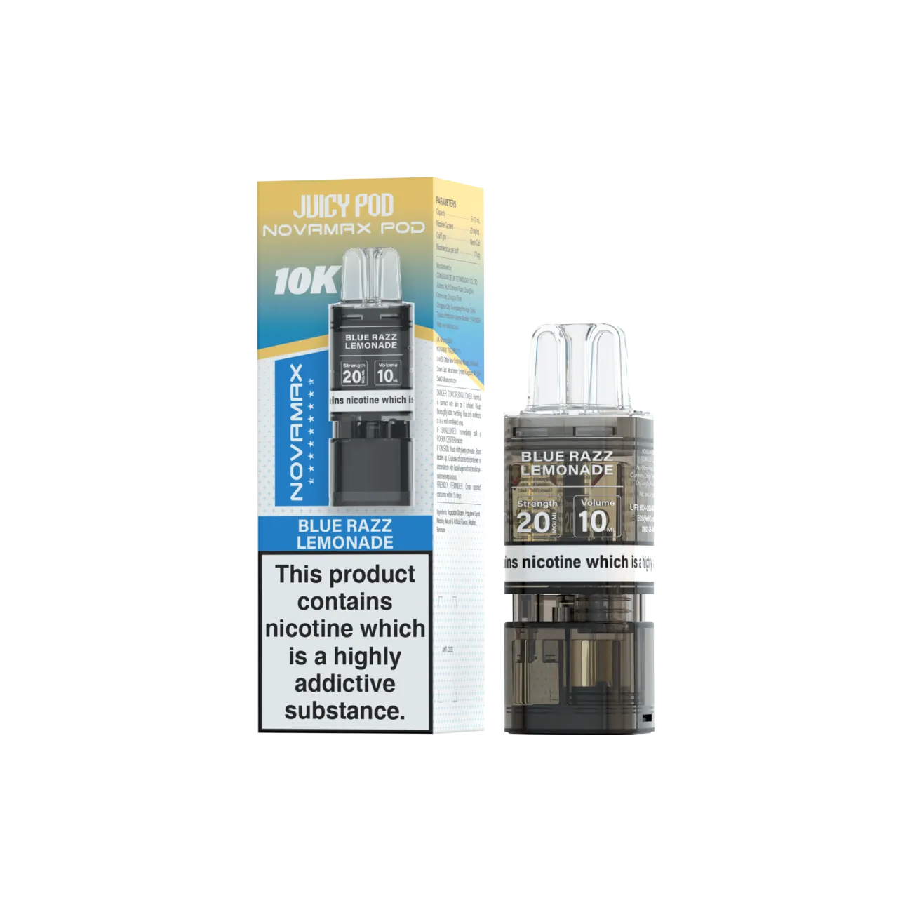 Juicy Pod Novamax Pod 10K pre-filled pod in Blue Razz Lemonade flavour