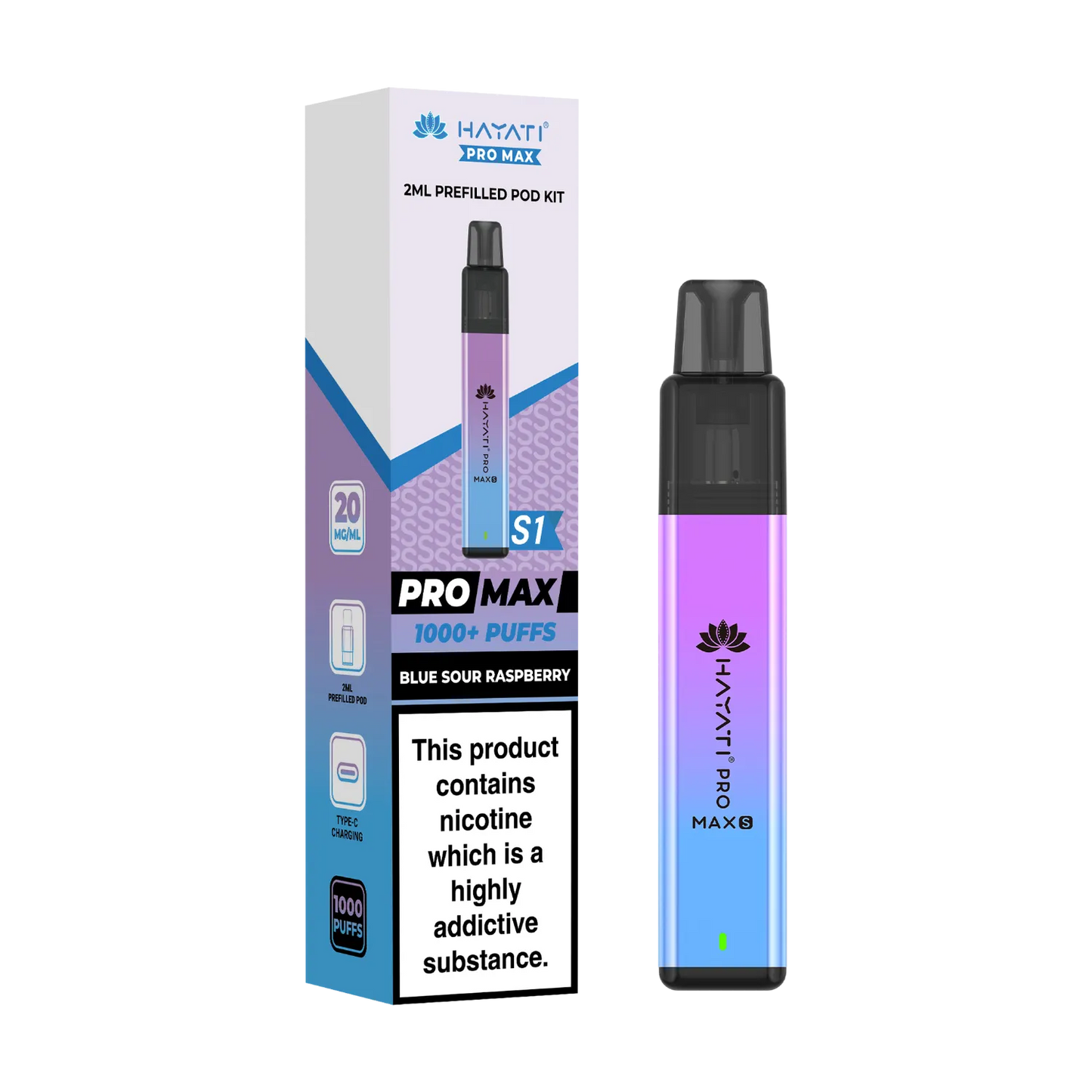 Hayati Pro Max S1 prefilled pod kit in Blue Sour Raspberry
