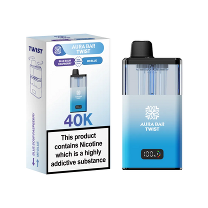 Blue Sour Raspberry and Mr Blue dual flavour vape by Crystal Prime Aura Bar Twist 40K Puff Vape