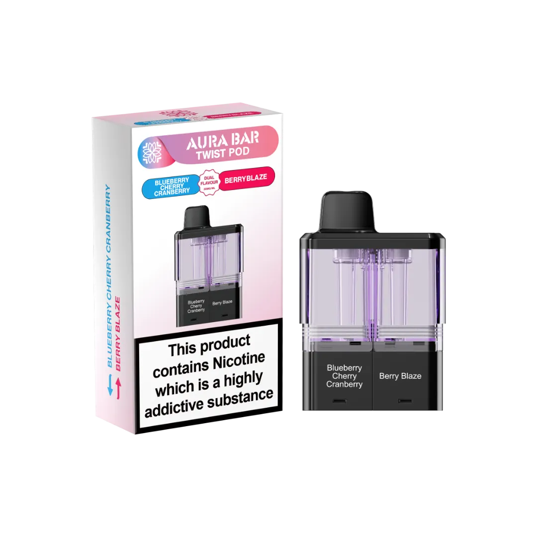 Aura Bar 40K Refill Replacement Pod by Crystal Prime Blueberry Cherry Cranberry and Berry Blaze dual flavour