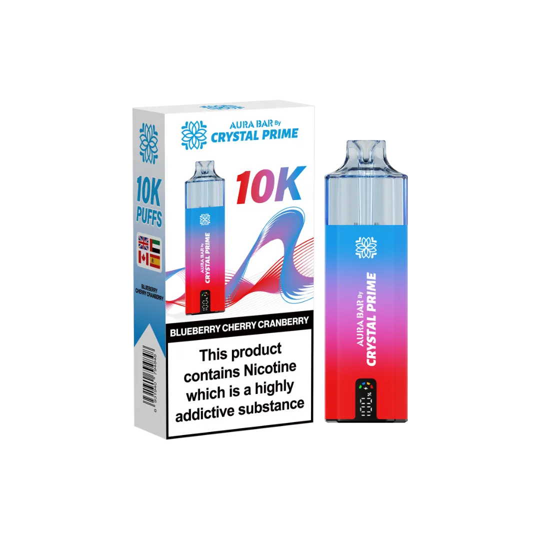Blueberry Cherry Cranberry Flavour Crystal Prime Aura Bar 10k Puff Prefilled Pod Kit