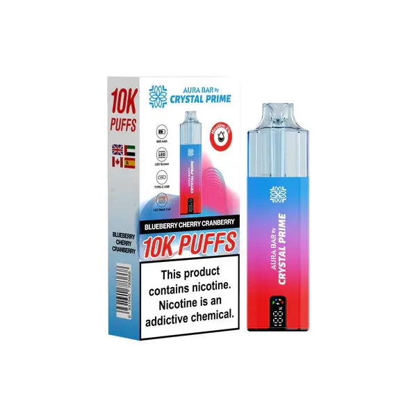 Aura Bar 10K Puff Disposable Vape Blueberry Cherry Cranberry by Crystal Prime