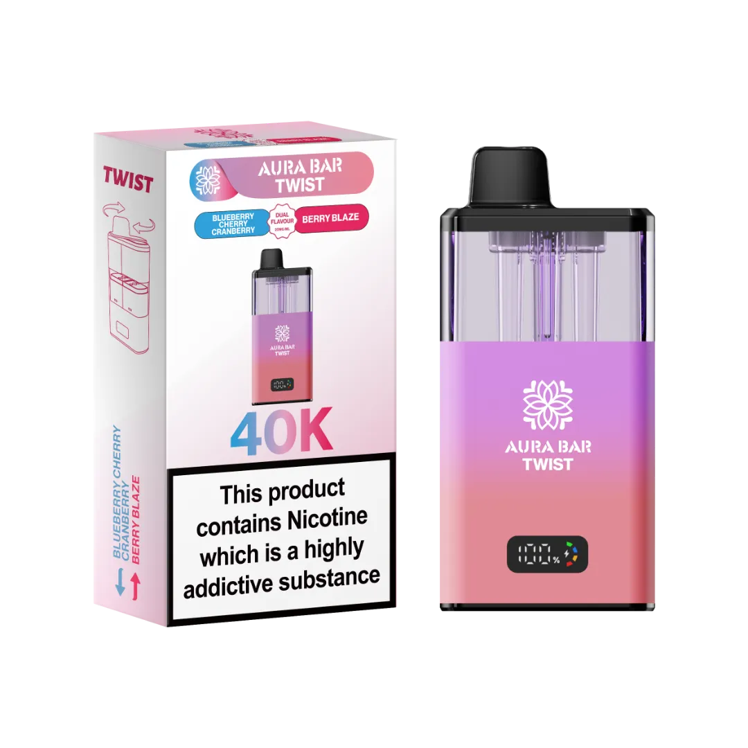 Blueberry Cherry Cranberry and Berry Blaze dual flavour vape by Crystal Prime Aura Bar Twist 40K Puff Vape
