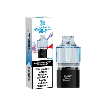 blueberry cherry cranberry flavour aura bar by crystal prime 10k pre-filled replacement pods