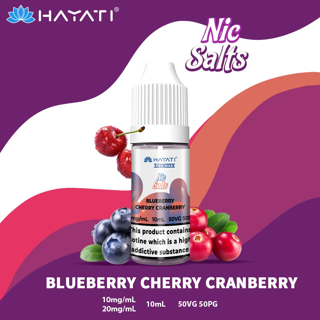 Blueberry Cherry Cranberry Hayati Pro Max Nic Salt 10mg and 20mg Nicotine Strength 10ml Bottle