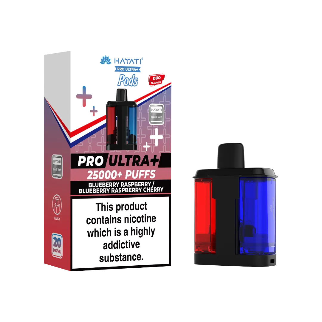 Dual flavour Blueberry Raspberry and Blueberry Raspberry Cherry Hayati Pro Ultra Plus 25k Pre-filled Replacement Pods
